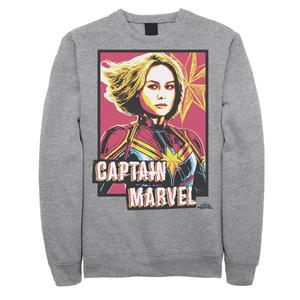 Мужской флисовый пуловер с насыщенным портретом и плакатом с рисунком капитана Marvel