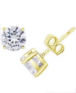 Круглые серьги-гвоздики с кубическим цирконием в серебряной пластине, 3 карата Macy'S, gold