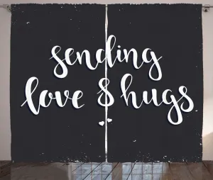 Штора ABAKUHAUS Rustic Embrace, курсивная надпись Любовь и объятия, универсальные ленточные шторы для гостиной с петлями и крючками, 280 x 225 см, темно-синий, серый и белый Abakuhaus