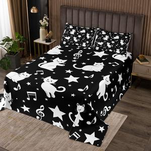 Erosebridal Комплект постельного белья Halloween Black Cat с белыми звездами и нотками в стиле кавай из мягкого стеганого материала, Multi 22