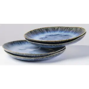 Gipfelstück Десертная тарелка «Wilde Schlucht», (набор, 4 шт.), скандинавский стиль, блестящая реактивная глазурь, каждое изделие уникально, синий/белый