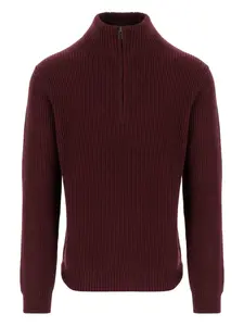 Ребристый свитер с застежкой-молнией на половину длины WOOLRICH, красный