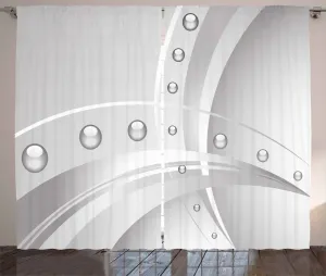 Штора ABAKUHAUS в стиле "Абстрактный деревенский", линии, изгибы, шар, универсальные ленточные шторы для гостиной с петлями и крючками, 280 x 245 см, светло-серый, серо-белый Abakuhaus