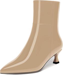 Женские ботильоны WAYDERNS с острым носком, на молнии, с низким каблуком-кошечкой 2 дюйма, для вечеринок и повседневной носки, Beige