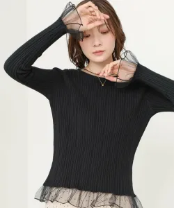 Вязаный топ с оборками в рубчик