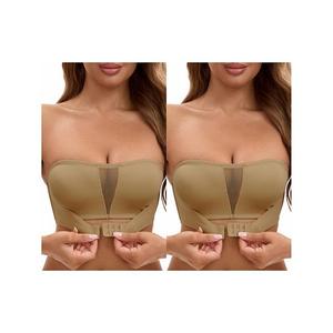 2 упаковки женских бесшовных бра-бандо с сетчатой вставкой и push-up эффектом Inspire Chic, Khaki