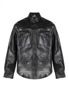 Кожаная рубашка с тиснением под кожу крокодила Vetements, черный