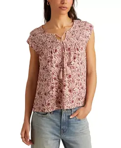 Женский топ с цветочным принтом, сборкой и завязками с кисточками Lucky Brand, мультиколор