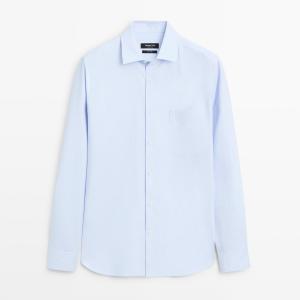 Рубашка Massimo Dutti Cotton Blend With Pocket Detail, голубой