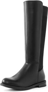 Женские высокие сапоги Shoe'N Tale до колена с плоским низким каблуком, эластичные, с круглым носком и боковой молнией, Black Pu Knit