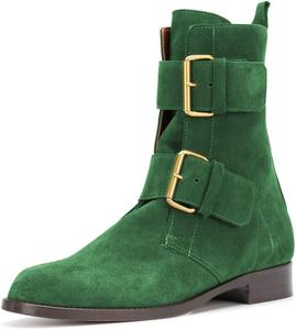 Женские комфортные низкие ботильоны YDN с круглым носком и невысоким каблуком, из замши, с пряжкой, для офиса и ежедневного ношения, размеры 4-15 US, Darkgreen