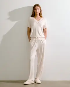 Женские прямые пижамные брюки с помпонами Énfasis, цвет 120 Crudo