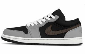 Jordan Детские баскетбольные кроссовки Air 1 Crack Gray из серой кожи, нескользящие и износостойкие, низкие, черные и серые