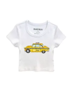 Детская футболка с принтом такси для девочек - для подростков Katiejnyc, белый