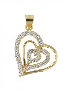 Adeliás Женский кулон в форме сердца из серебра 925 пробы с кубическим цирконием в золотой оправе