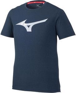 Футболка Mizuno 32MA0514 с графическим принтом, тренировочная одежда, большой логотип, влагоотводящая, быстросохнущая, сочетается с формой команд, темно-синий