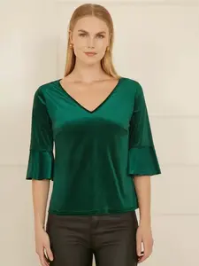 Блуза Yumi Velvet Fluted Sleeve, зеленый