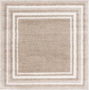 Ковер SAFAVIEH, 201 x 201 см,  Border & Stripe Shag Collection, beige и ivory, современный дизайн, плюшевый, идеален для помещений с высокой проходимостью в гостиной, спальне, столовой (BSP251B-7SQ)