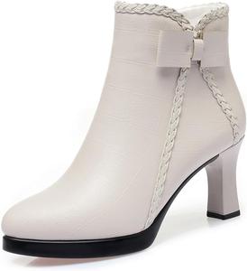 Женские ботильоны на высоком каблуке с острым носком, модные кожаные с боковой молнией, удобные, осенне-зимние, с невысоким каблуком, для нарядного образа ZPRGZPG, Beige