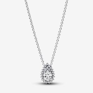 Колье Pandora Sparkling Pear Halo, серебро
