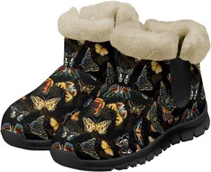 Женские зимние ботинки Jeiento Butterfly с мехом, пушистые, утепленные, удобные для зимы, Butterfly -Black
