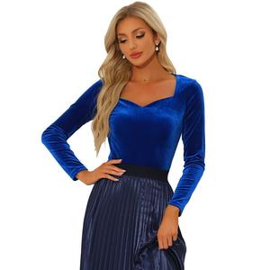 Повседневные бархатные топы для женской блузки с длинными рукавами и вырезом в форме сердца ALLEGRA K, цвет Royal Blue