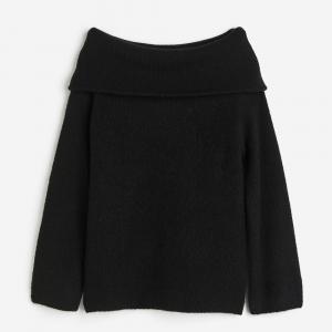 Свитер H&M Rib-knit Off-the-shoulder, черный