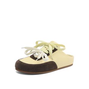 Rosa Bianca Женские тапочки с резиновой подошвой, кожаные, устойчивые к истиранию, с закрытым носком, желто-коричневые (подкладка из овчины), цвет Yellow Coffee (Sheepskin Lining)