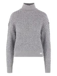 Свитер с высоким воротом, украшенный пайетками Elisabetta Franchi, серый