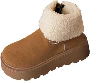 Женские зимние ботинки для холодной погоды с меховой подкладкой, противоскользящие, уличные, на молнии, замшевые ботильоны Generic, #C06-Brown