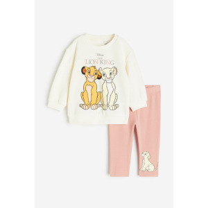 Хлопковый костюм H&M The Lion King 2-piece Printed, кремовый/розовый