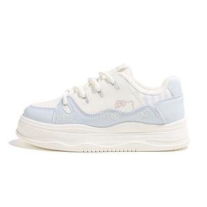 женские низкие скейтерские кроссовки с термоамортизацией, усиленной защитой, увеличенной высотой и устойчивостью к истиранию HUANQIU, бежевый синий[fleece-lined]