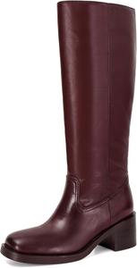 Женские высокие сапоги до колена Banana с квадратным носком, удобные сапоги для кампуса, сапоги на толстом каблуке, сапоги для езды, широкие голенища, длинные высокие сапоги ZJGZF, Burgundy