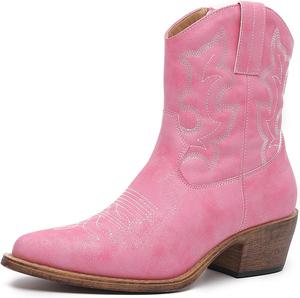 Женские ковбойские ботинки GLOBALWIN Милые ботинки в стиле ковбой с вышивкой, боковой молнией и массивным каблуком, 23Yy16 Pink