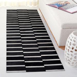 Ковер-дорожка SAFAVIEH, 69 x 214 см, Studio Leather Collection, Black & Beige, современный дизайн, идеально для помещений с высокой проходимостью: прихожая, ванная комната и кухня (STL821Z-27)