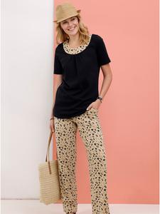 Sieh an! Трикотажные брюки бежевого и шоколадного цвета с принтом