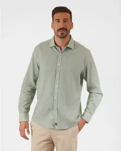 Мужская повседневная рубашка мягкая облегающая с узором "рог изобилия" в зеленом цвете Wickett Jones, зеленый