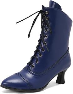Glglgege Женские викторианские ботильоны на шнуровке с высокой небольшой шпилькой, заостренным носком, для вечернего платья, с боковой молнией, с ажурным узором, короткие ботинки, байкерские ботильоны