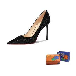 WOXXXN Женские туфли на высоком каблуке черные с пайетками 10 см, цвет Sequins Black 1 0CM