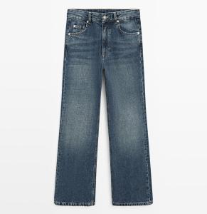 Джинсы Massimo Dutti Mid-Rise Cropped Flare Fit, синий