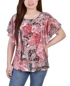 Женский топ-пончо с рукавами из шифона и вырезом с заклепками NY Collection, мульти