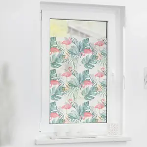 LICHTBLICK ORIGINAL оконная пленка "Оконная пленка самоклеящаяся, защита частной жизни, фламинго - розово-зеленый", 1 шт., непрозрачная, гладкая, статически клейкая 100х180 см, розовый/зеленый