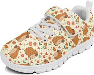 Кроссовки с животным принтом для мальчиков и девочек, обувь для ходьбы, модный дизайн, с одной пряжкой, теннисные кроссовки, дышащие, легкие, идеальные для детей Watdotory, Capybara Flower Love Heart
