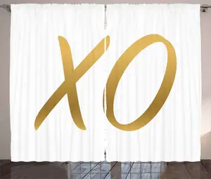 Штора Xo Rustic от ABAKUHAUS, Happy Joyful Affection Art, присборенная штора для спальни с петлями и крючками, 280 x 225 см, песочно-коричневый с белым Abakuhaus