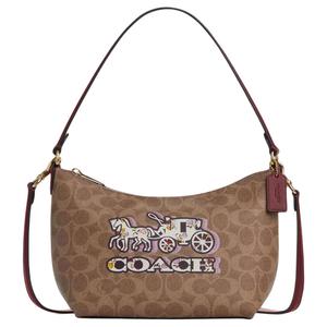 COACH Женская сумка через плечо из лакированного полотна бежевого цвета