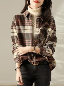 Рубашка в клетку с нагрудным карманом, женская рубашка Doux Belle, цвет Orange