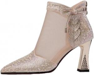 Ботинки Fashionable breathable mesh women's high-heeled short boots - bow decoration. Elegant style. Suitable for daily commuting, dating, and formal occasions. Clolinde, Gold