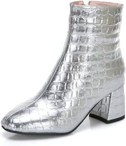Женские ботильоны Elyffany с средним каблуком, из искусственной кожи ПУ, на молнии, для вечеринки или выпускного, Silver