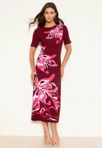 Платье-Сарафан средней длины с цветочным принтом и короткими рукавами, прямого кроя. Lipsy, Burgundy Red