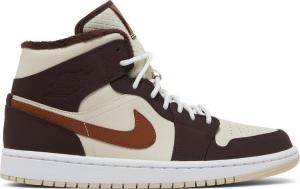 Кроссовки Wmns Air Jordan 1 Mid SE Cream Dark Chocolate, кремовый